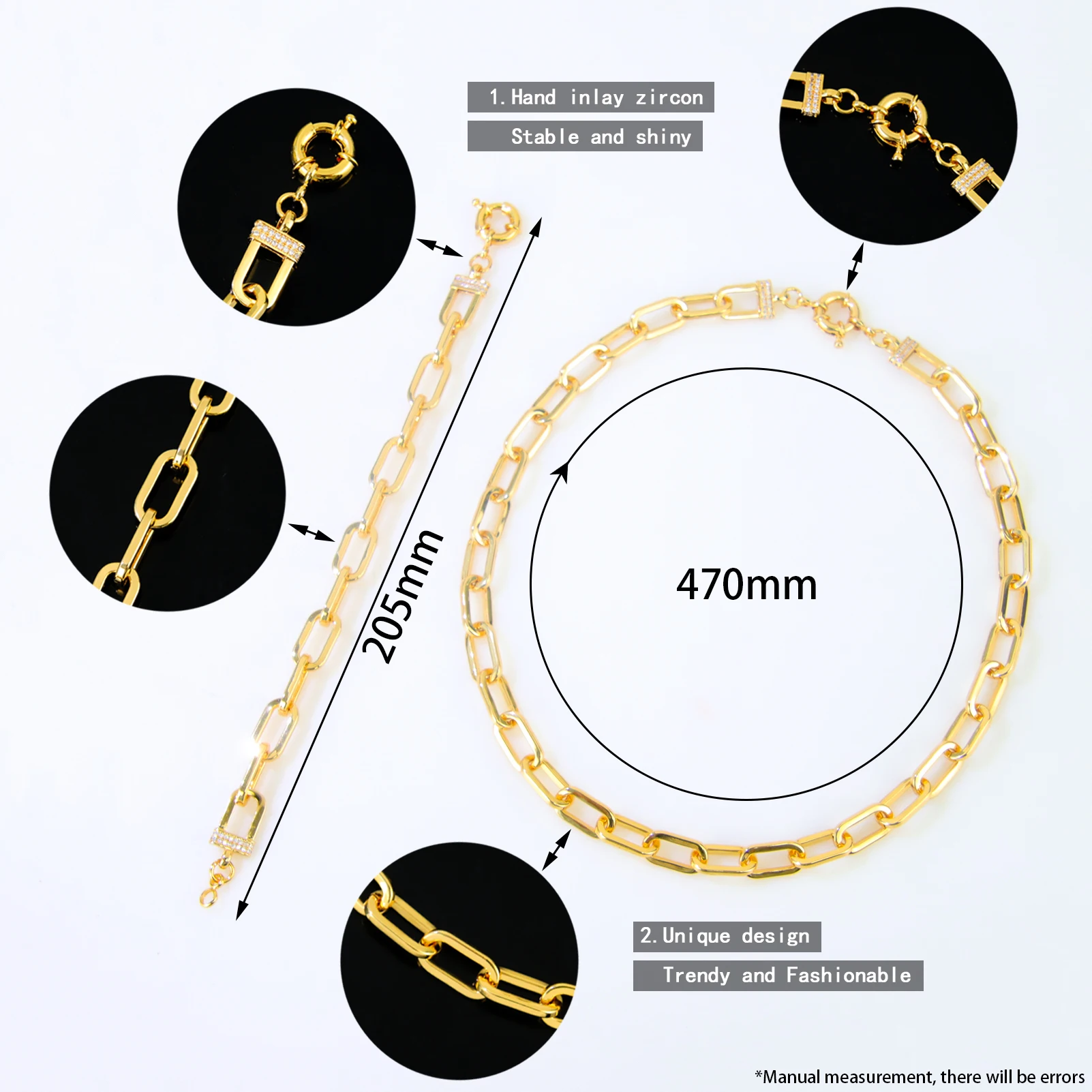 Naher Osten Arabisch Hip Hop Link Halskette Armband Set 21k vergoldet minimalistische klobige kubanische Ketten Dubai Damen Herren Schmuck – Detail 2