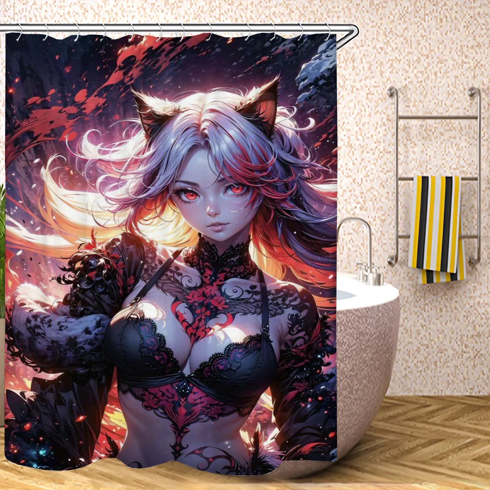 Devil Angel Bathroom Shower Curtain Waterproof Curtains for Bedrooms Bath Folding Partition Accessories Fabric Things the Set