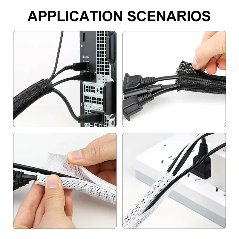 PET Braided Insulated Cable Sleeve 3mm ~ 50mm Self-Closed Sheath High Protection Wear Resistant Wire Organizer Sleeving 1~10m