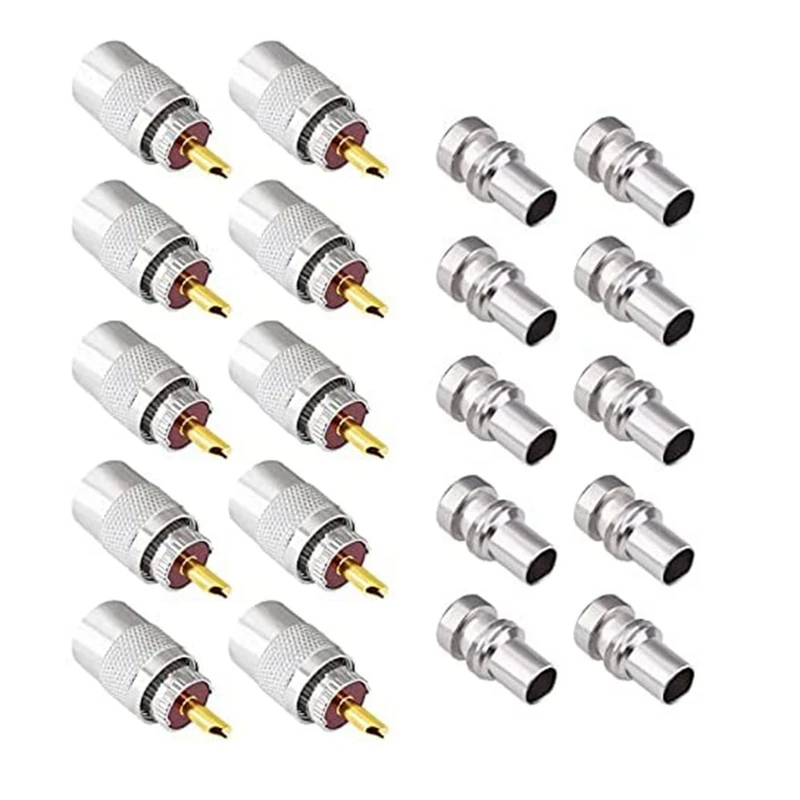 

PL-259 Coaxial Connectors UHF Male Solder Connector Plug 50 Ohm Coax Adapters 10-Pack With Reducers For LMR400,RG8 Cable