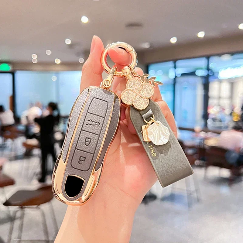 가죽 자동차 원격 키 케이스 커버, 보호 쉘 가방, 포르쉐 718 카이엔 파나메라 911 마칸 타이칸 카이맨 박스터 971 970 981