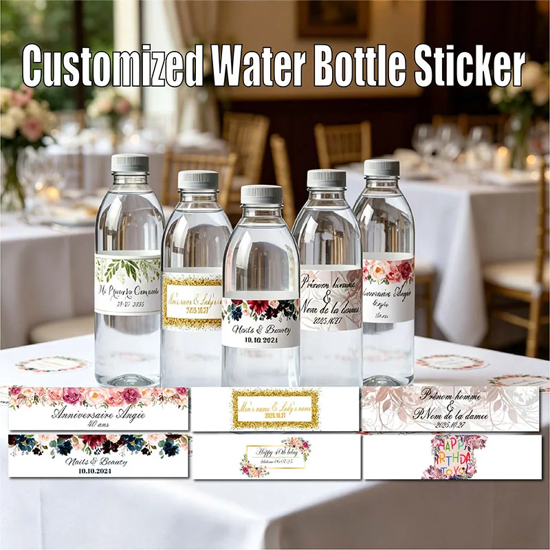 Étiquette de fête personnalisée, autocollant pour bouteille d'eau, autocollant avec texte et nom personnalisé, une variété de styles au choix, 24 pièces