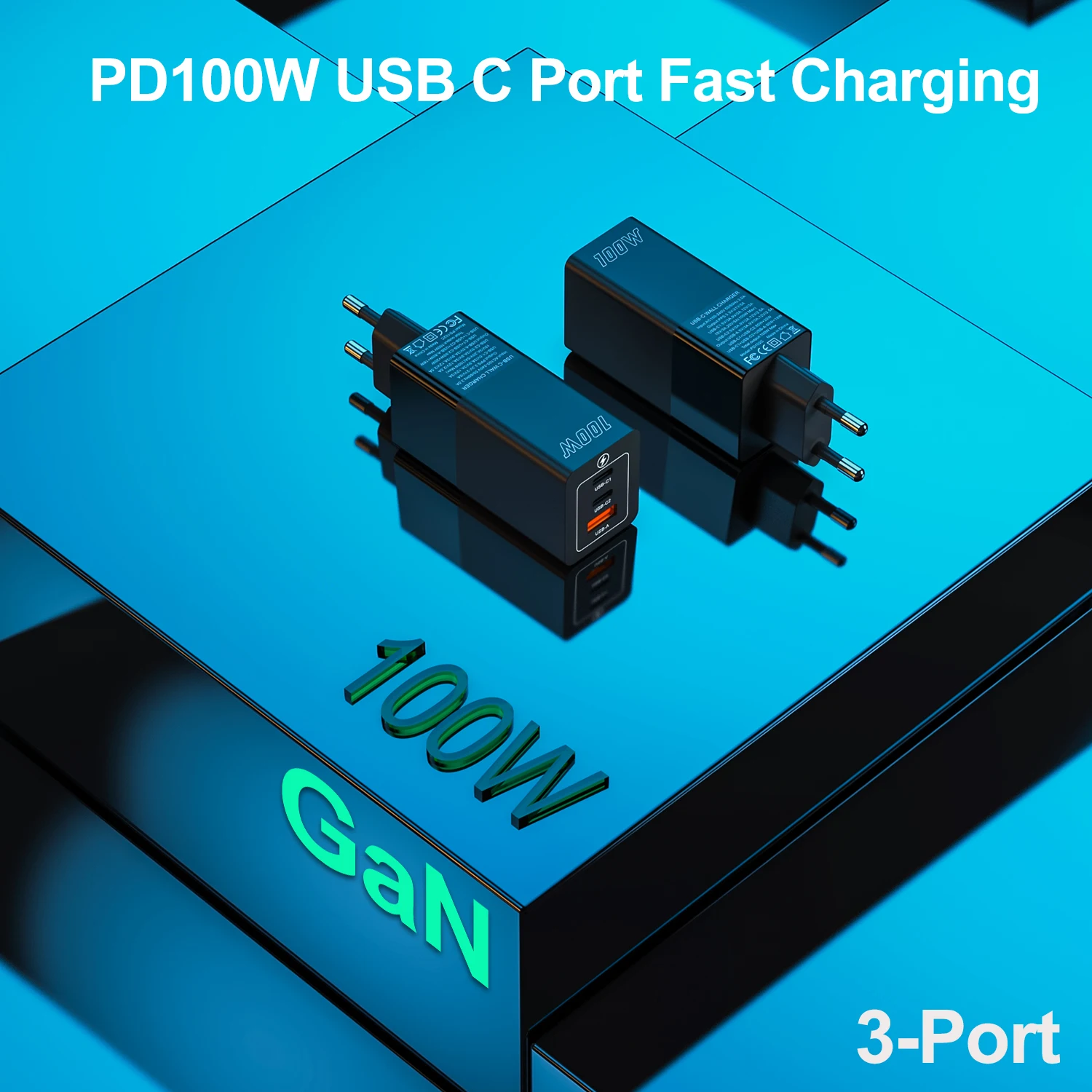 100W GaN Fast Charger USB Type C Wall Chargers PD 100W  Quick Charging Travel Adapter Laptop Power for Macbook Galaxy iphone 15