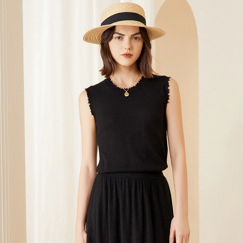Women's Casual Autumn/Winter New 100% Cashmere Tassel Inner Outfit Versatile Autumn and Winter Casual Base Vest
