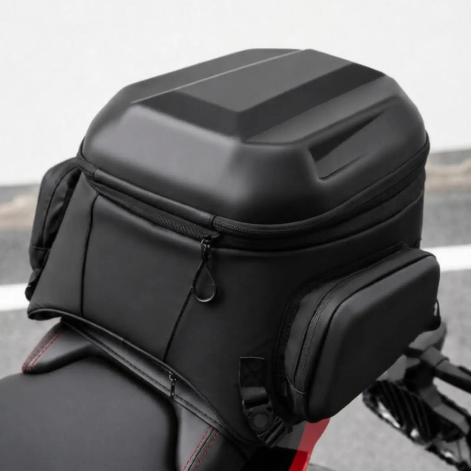 Expandable Motorcycle Rear Seat Bag 54L Versatile Storage with Zippered Pockets for Commuting and Travel