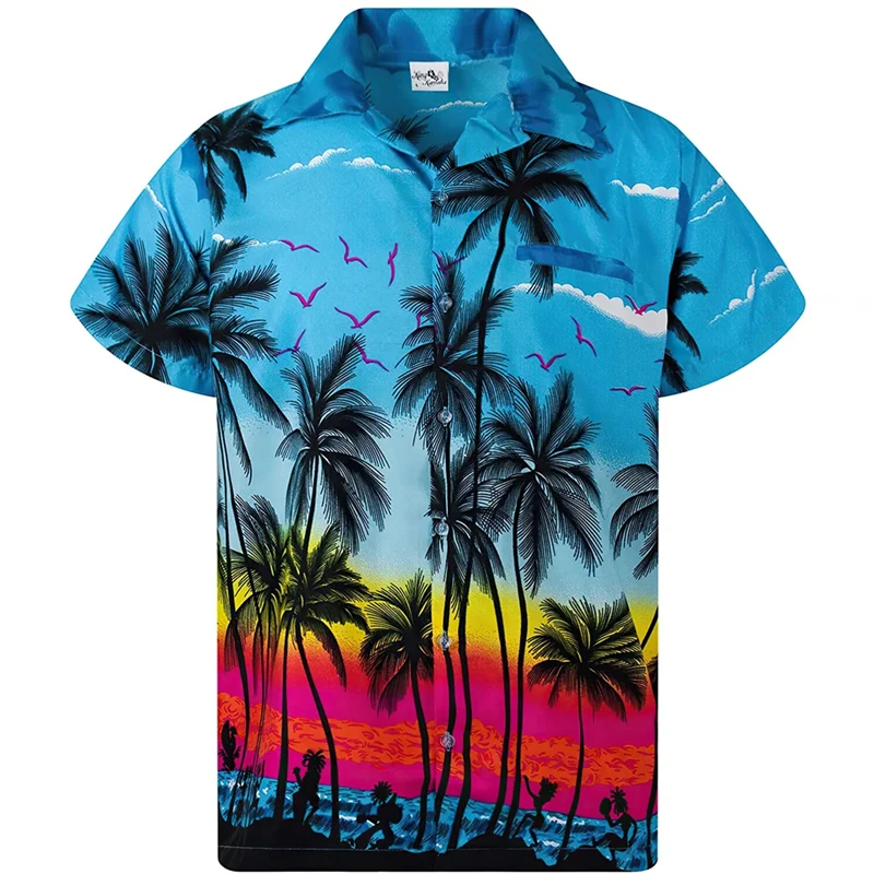 

Hawaiian Coconut Tree Graphic Beach Shirts Fashion Hawaii Vacation 3D Printed Shirts For Men Clothes Streetwear Y2k Lapel Blouse