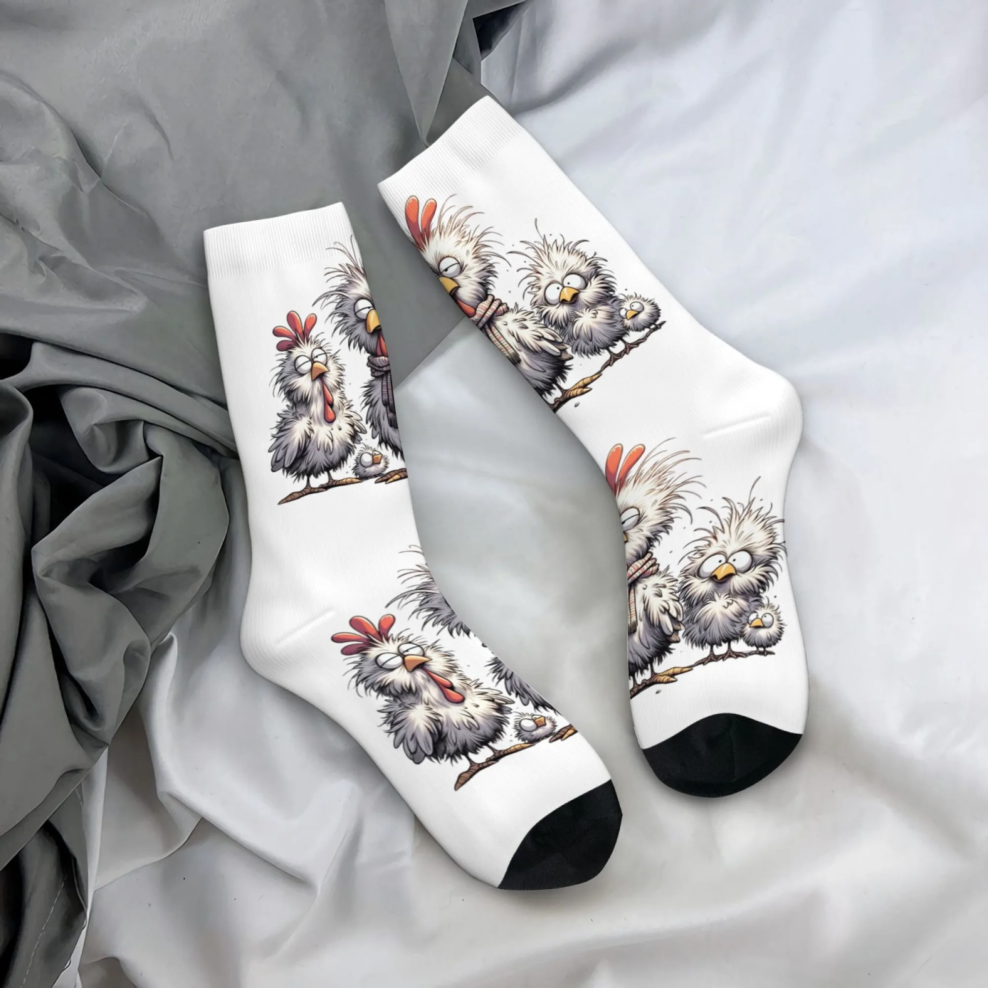 

Cute and Quirky Men's Mid-calf Socks with A Scarf Featuring A Rooster and Fluffy Feathers Warm Comfortable Stylish Durable Sock