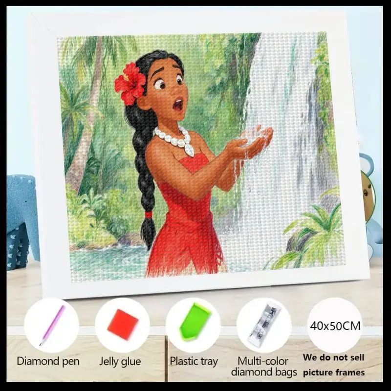 

1 шт. Disney Moana Adventure 5D набор для алмазной живописи, набор для рисования кристаллами и бриллиантами своими руками, тропический водопад, принцесса с драгоценными камнями