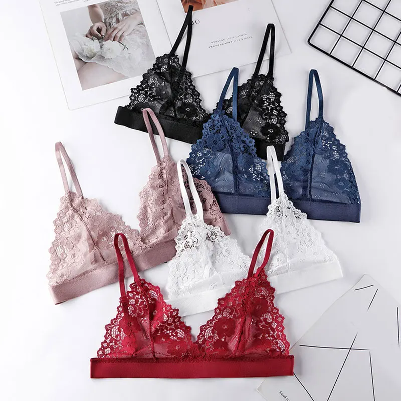 Adjustable Small Chest Bras Sexy Bralette Lace Bra Thin Triangle Lingerie Wireless Women's Deep V Underwear With Backless Top