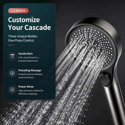 Bathroom Portable Shower Accessory Large Screen 3 Mode Shower Head High Pressure Boost Water Flow G1/2 Standard Connector