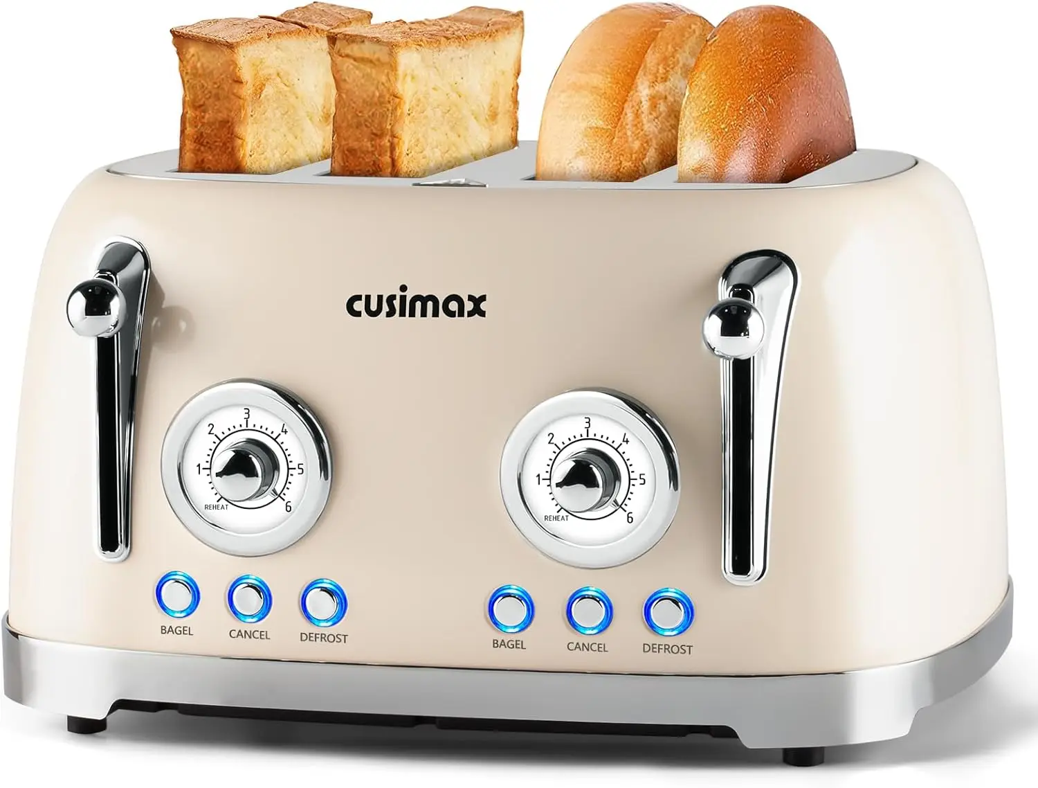 

Toaster 4 Slice, Retro Toaster with Wide Slots for Bagels, Stainless Steel Toaster with 6 Toast Settings, Bagel, Cancel, Defrost