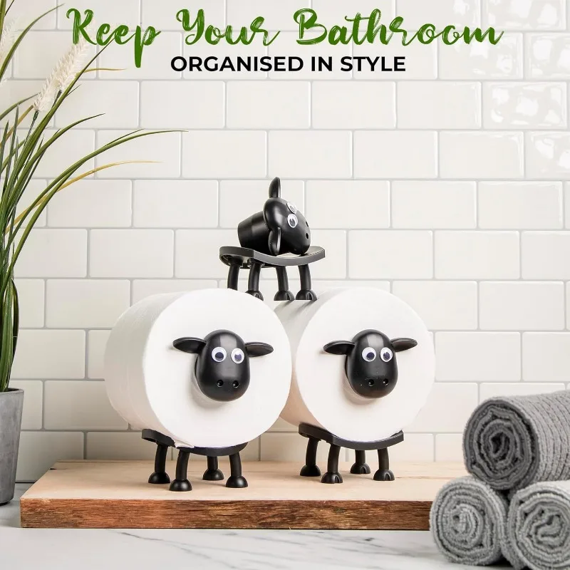 Sheep Toilet Roll Holder - Funny Toilet Paper Holder Free Standing Bathroom Set - 3D Printed Black Sheep Loo Roll Holder