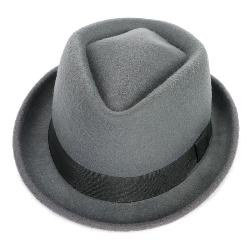 Cappelli Fedora classici da uomo in feltro Cappelli eleganti da ballo per feste jazz Cappellini da cocktail per gentiluomo all'aperto Europa America Cappello grigio per adulti
