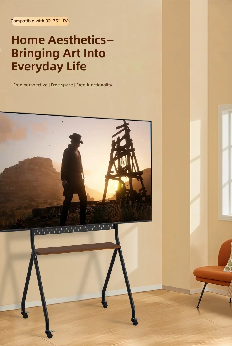 Retro light luxury new mobile floor TV bracket cart suitable for 35-75 inch TV screen