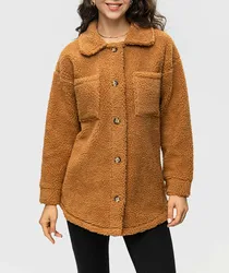 FASHIONSPARK Women's Teddy Bear Fleece Lapel Jacket Flannel Fuzzy Sherpa Jacket Long Sleeve Casual Winter Coat Button Down Shirt