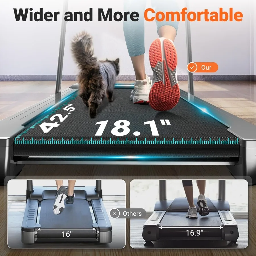 Cinta de correr con almohadilla para caminar, cintas de correr debajo del escritorio de 3,0 HP, cinta de correr portátil 2 en 1 para el hogar, almohadilla para caminar con barra de mango, 18" de ancho