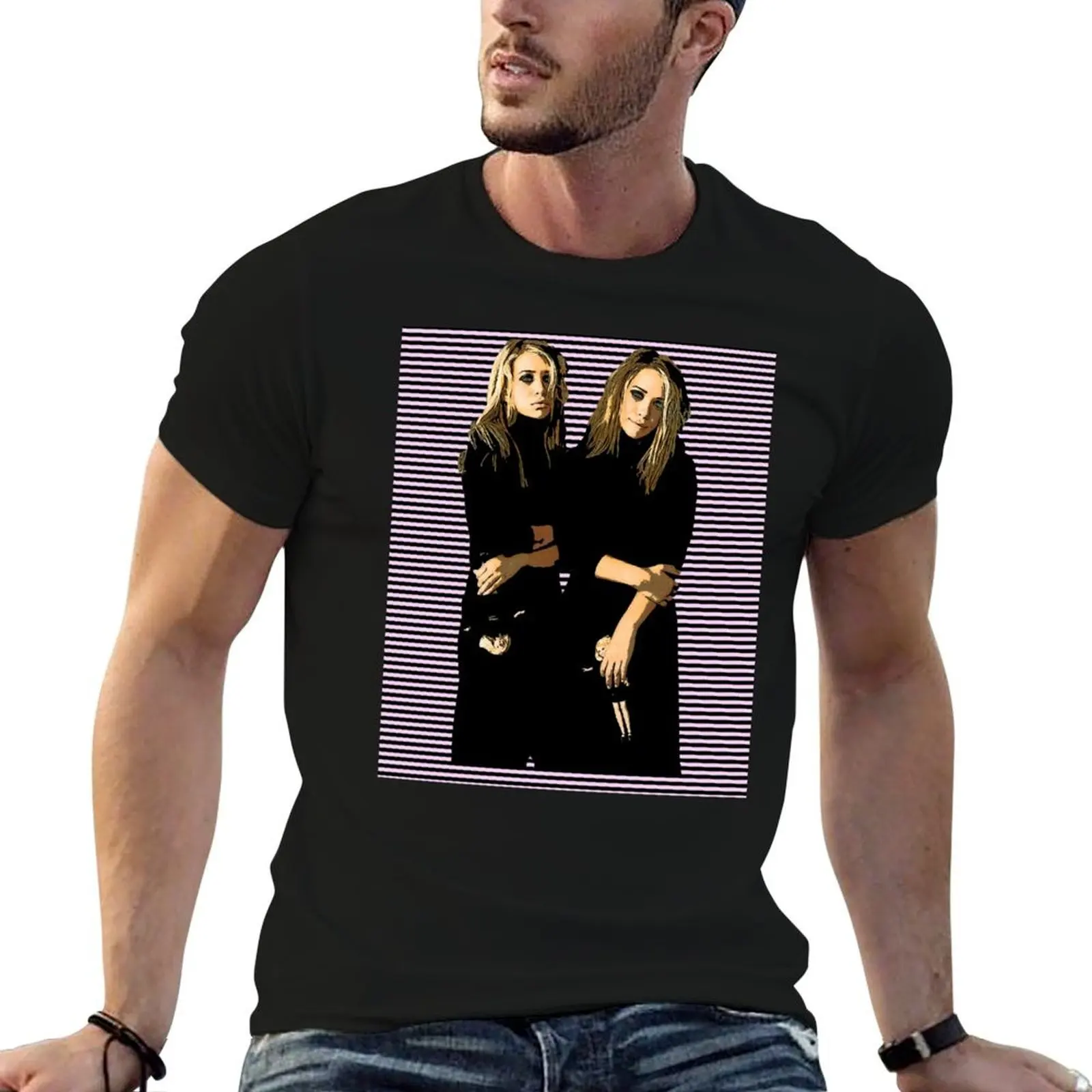 

mary-kate and ashley olsen twins fan art T-Shirt man t shirts graphic man t shirts for men anime tshirt T-shirt
