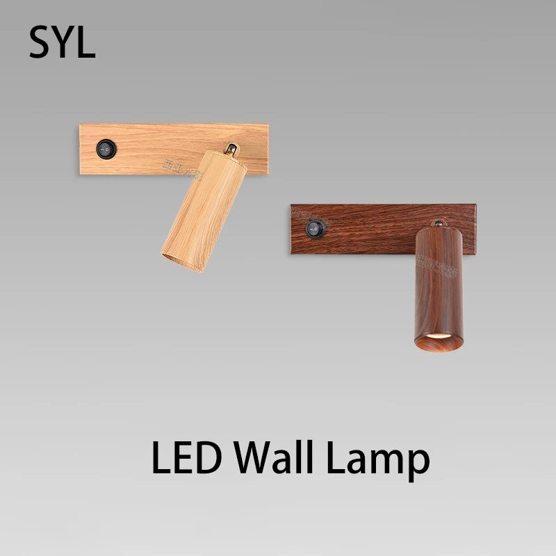 Bedroom Bedside Led Wall Lamp Log Wood Grain Walnut Color Reading Light With Switch Spotlight Home Room Decoration Lighting Foco