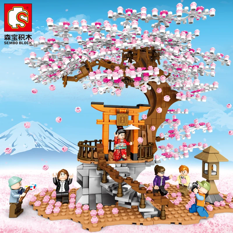 

SEMBO Cherry Blossom Series, строительный блок с мелкими частицами, сборная модель, сделай сам, украшение для рабочего стола, головоломка для девочек, подарок на день рождения, игрушки