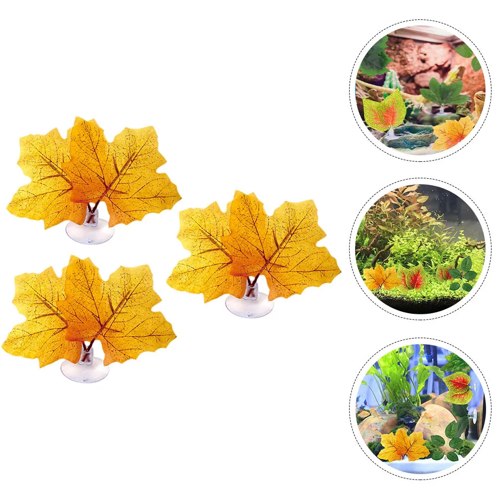 

3Pcs Maple Leaf Fake Plant Wear Resistant Decorative Aquarium Plants Replaceable Resin Aquarium Decor Fish Tank Accessories