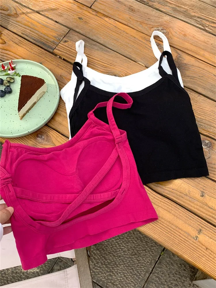 Moda lato seksowna pończocha Camisole bielizna krzyż Backless zakrętka tubki biustonosz czarny biały Fushcia odzież sportowa wąski krótki podkoszulek