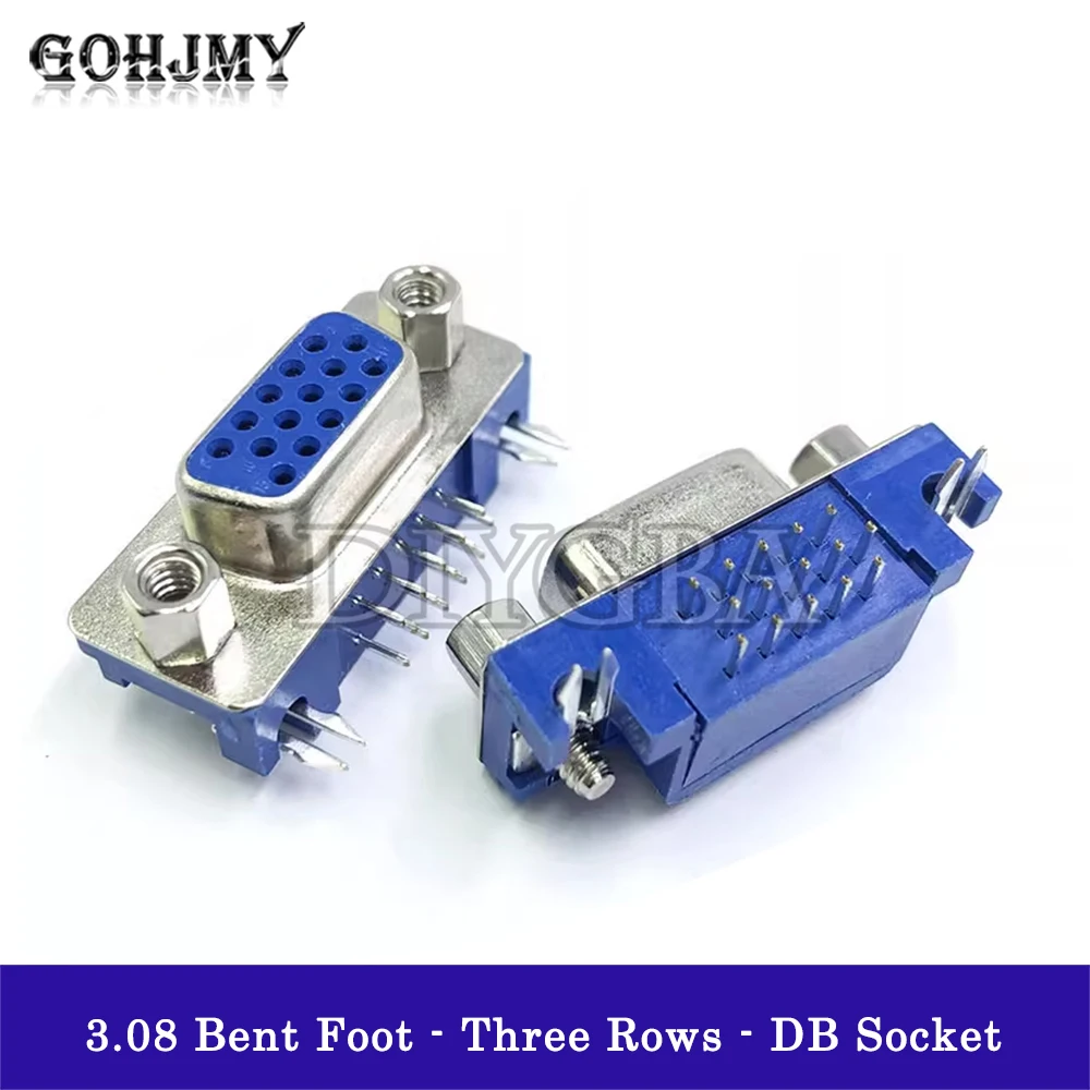 5PCS VGA interface HDR15 DB15 DR15 female bent foot three row connector socket 3.08MM