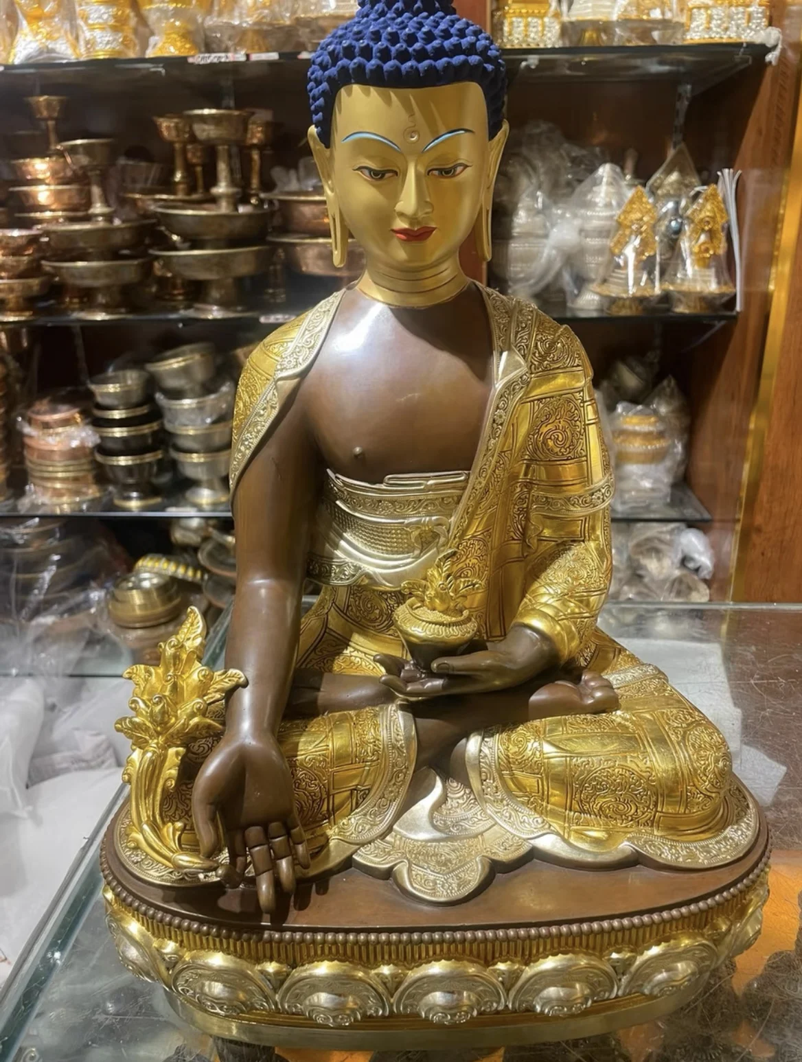 

45cm HUGE TOP high grade Nepal Buddha figure Gilded copper Guru the Medicine buddha HOME Temple Worship efficacious protection