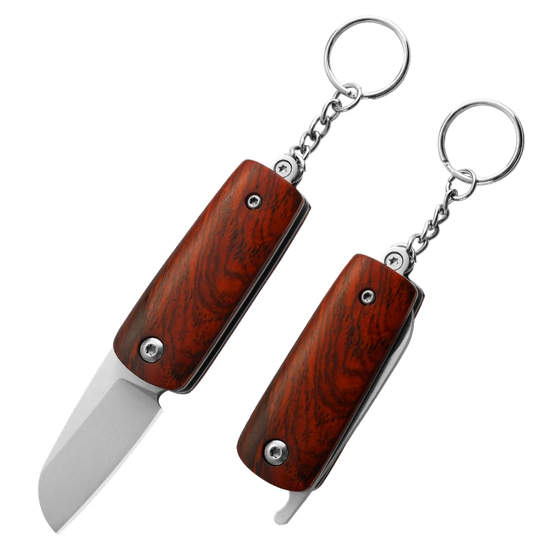 

Mini Folding Pocket Keychain Knife D2 Blade Wood Handle Tactical Neck Knives Survival Self defense Camping EDC Knives Hand tool