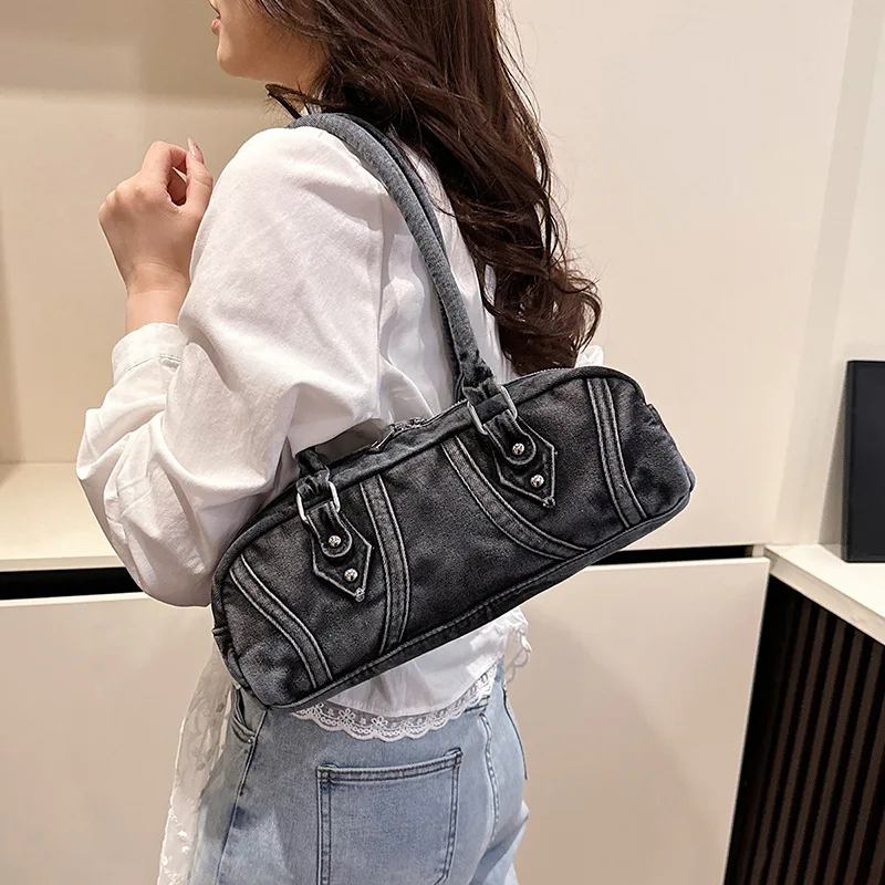 

Summer new fashion female vintage denim handbag luxury designer simple high quality neutral minimalist style casual off-road bag