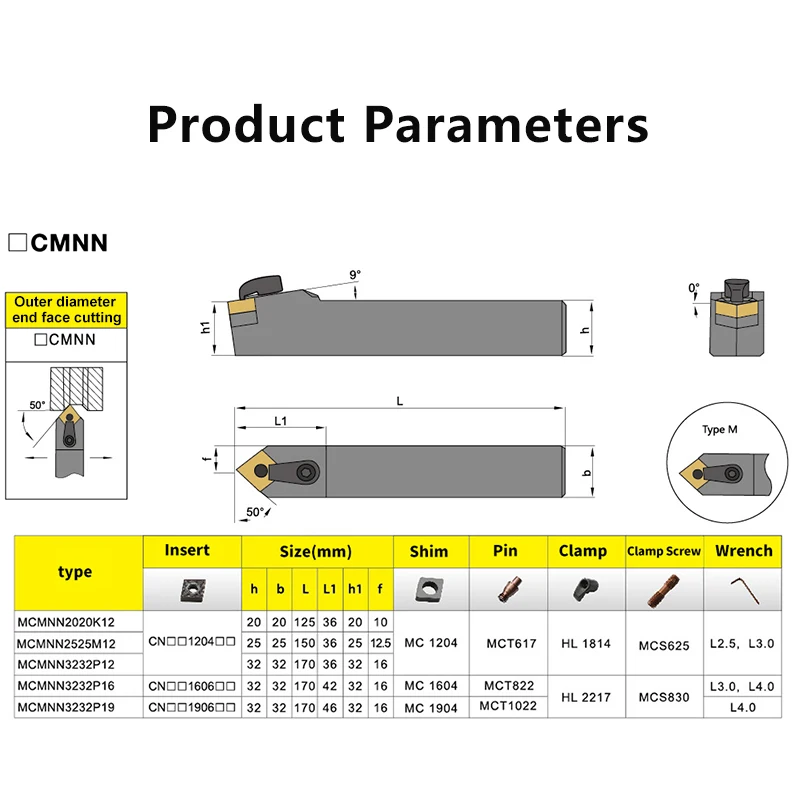 MCMNN1616 MCMNN2020 MCMNN2525 MCMNN3232 External Turning Tool MCMNN Lathe Bar Turning Holder CNC Cutting Tool Cutter Bar