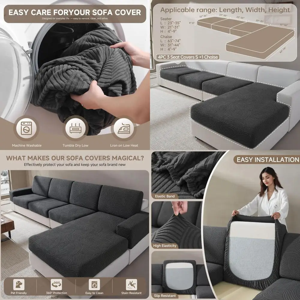 

Многоразовые эластичные чехлы для 3-местных диванов и секционных диванов-шезлонгов, подходят для владельцев домашних животных, серые