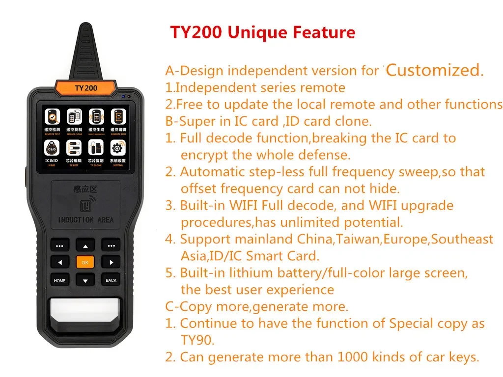Super Key Tools TY200 Collettore di strumenti per fabbro multifunzione Creatore remoto Programmatore automatico di chiavi + 6 telecomandi