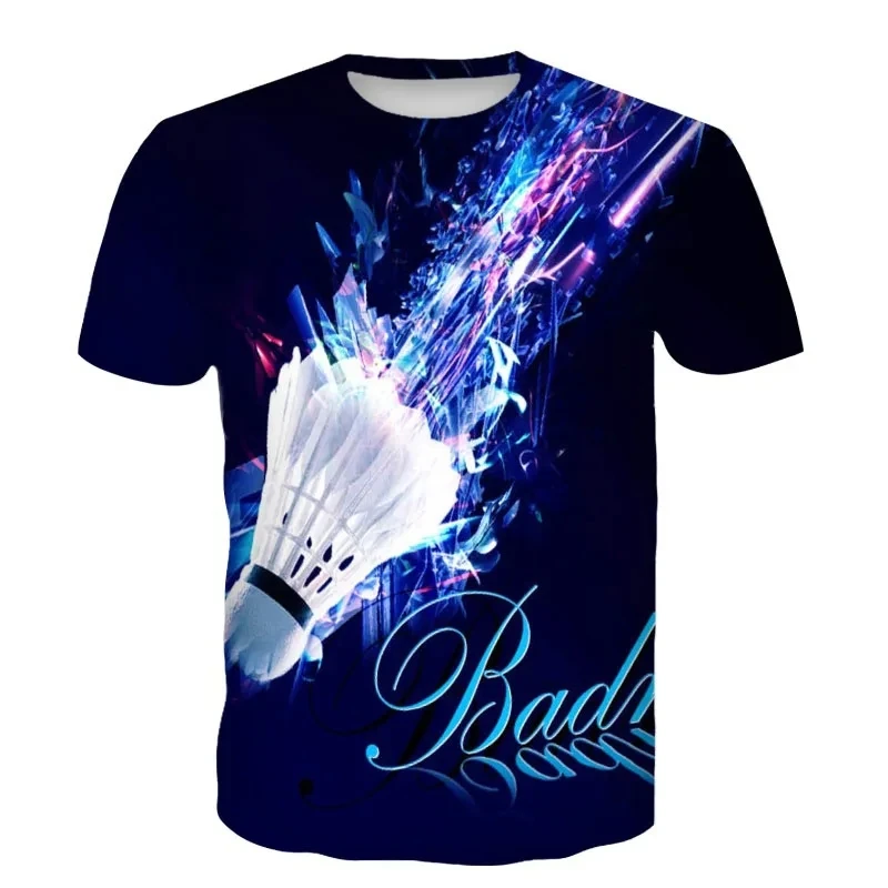 Latest Popular Sports Badminton Series Image Printed T-shirt for Men Cool Fun Creative Round Neck Fashion Plus Size Top