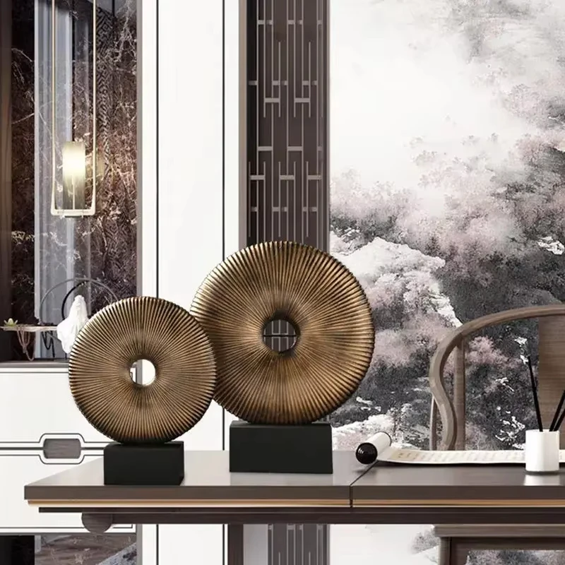 

Легкие роскошные минималистичные поделки из смолы, винтажные работы для декора медных монет, полые круглые полосатые украшения для дома YX802GN