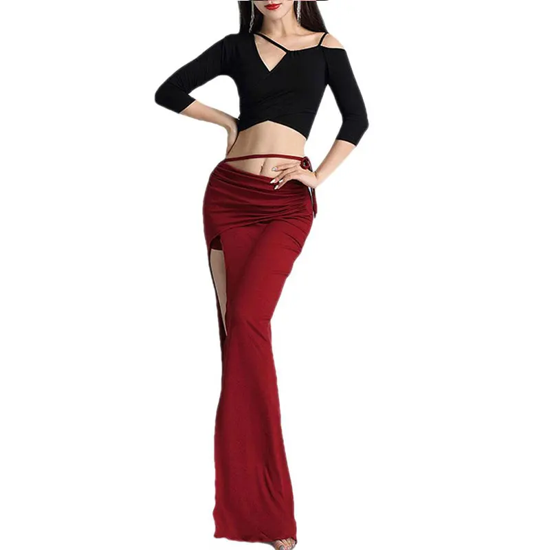 Conjunto de prática oriental para mulheres, top elegante, saia dividida, roupas de dança do ventre, performance dancewear, o, adulto, 2 peças