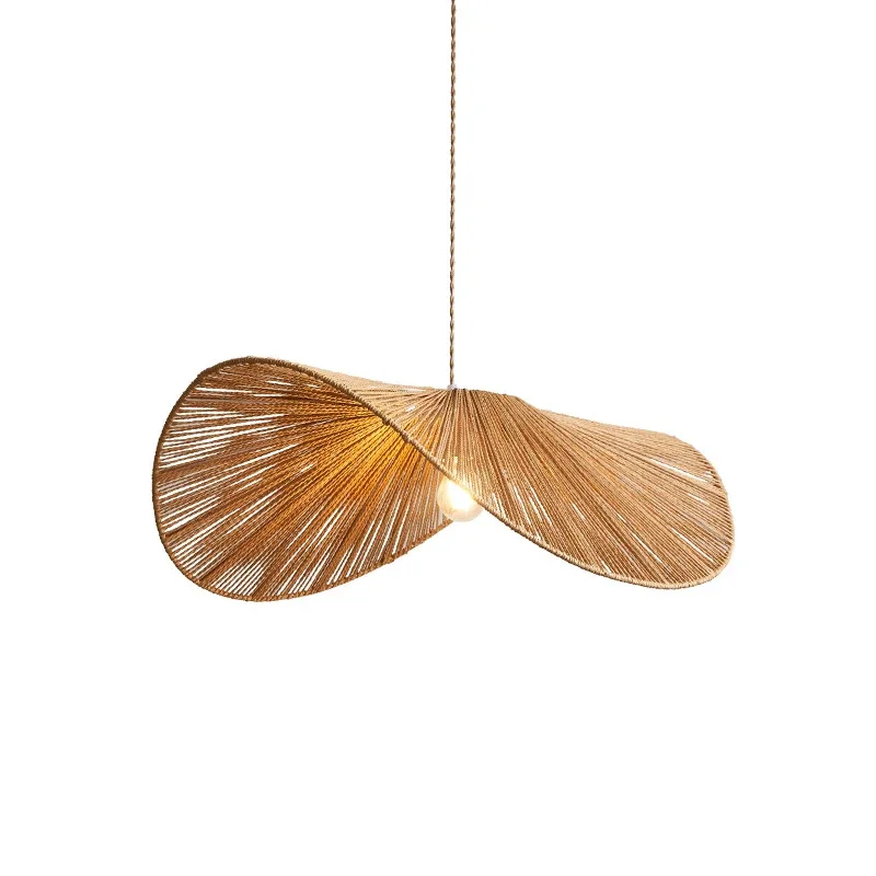 New Chinese flexible wire chandelier handmade environmentally friendly bamboo lampshade rattan chandelier hemp rope lamp