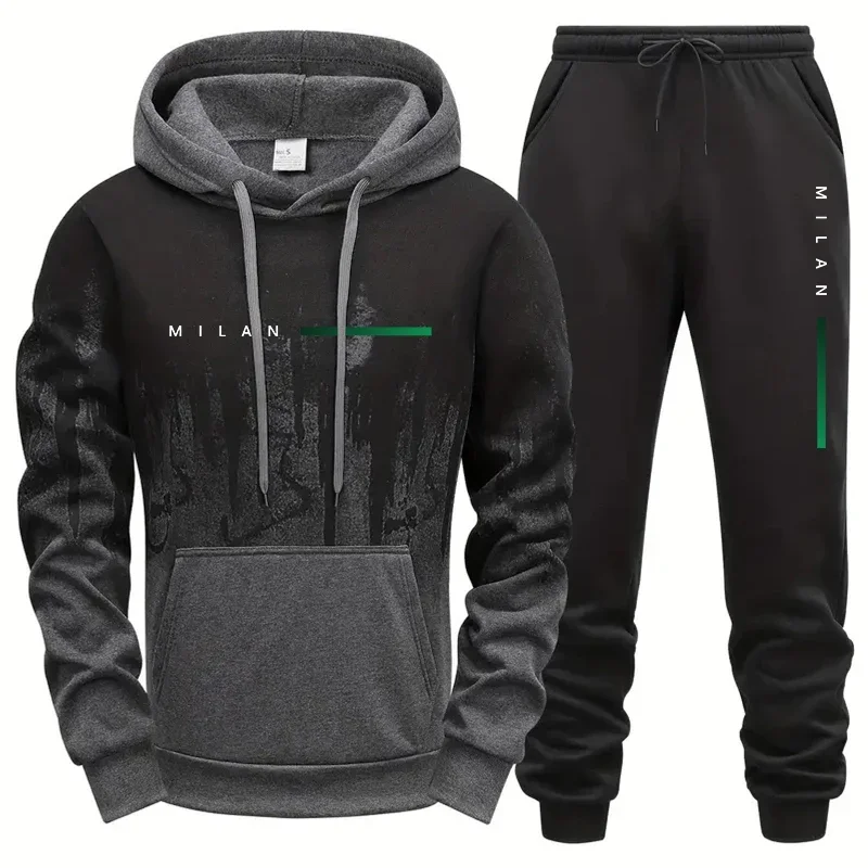 Nowy męski dres z nadrukiem w stylu splash-ink, bluza z kapturem, odzież męska do fitnessu, sportu, joggingu, pojedyncze elementy odzieżowe, topy, spodnie