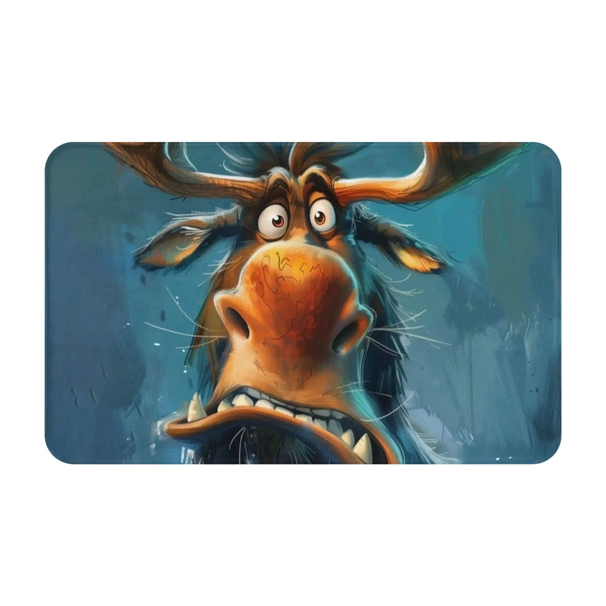Grumpy Funny Moose Cartoon Animal Art Non-slip Mat Living Room  Entrance Doormat Floor Decoration