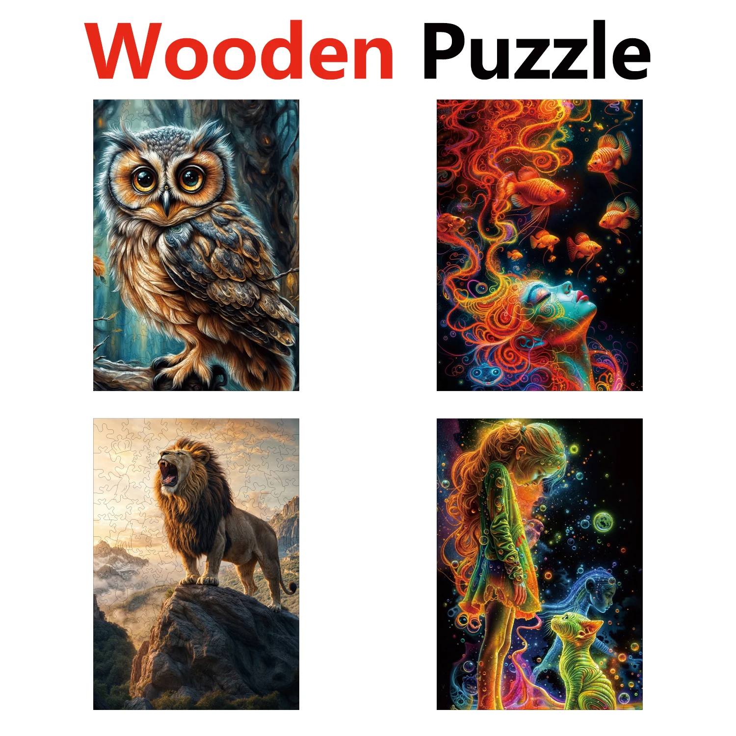 

Lion Owl Abstract Oil Painting Animal Puzzles High Quality Jigsaw Puzzle Wooden Puzzle Best Christmas Gift