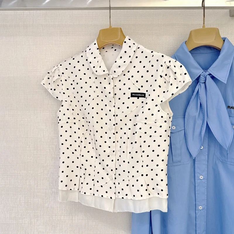 

Высококачественный ор-Sve в горошек для молодых женщин, утягивающий топ с завышенной талией, корейский топ для поездок на работу, свободный крой