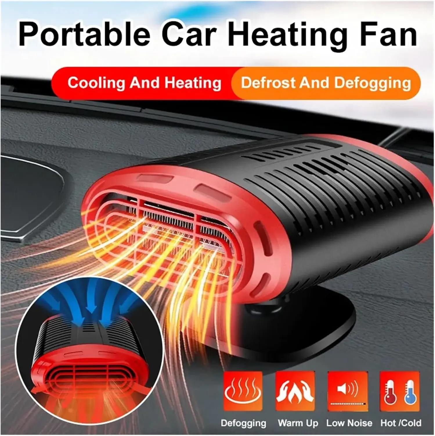 

Автомобильный обогреватель 12 В, портативный, регулируемый на 360 градусов, электрический охлаждающий вентилятор, очиститель воздуха, размораживатель ветрового стекла, защита от запотевания