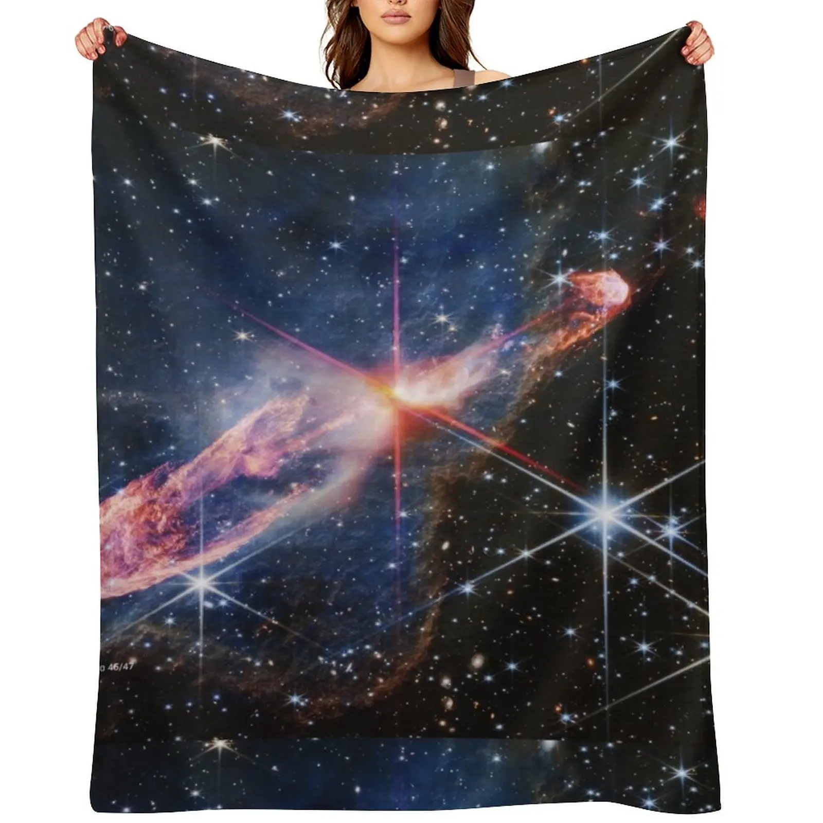 Herbig-Haro 46/47 (James Webb/JWST) — space poster Throw Blanket Sofa Flannel Fabric Single Custom Blankets
