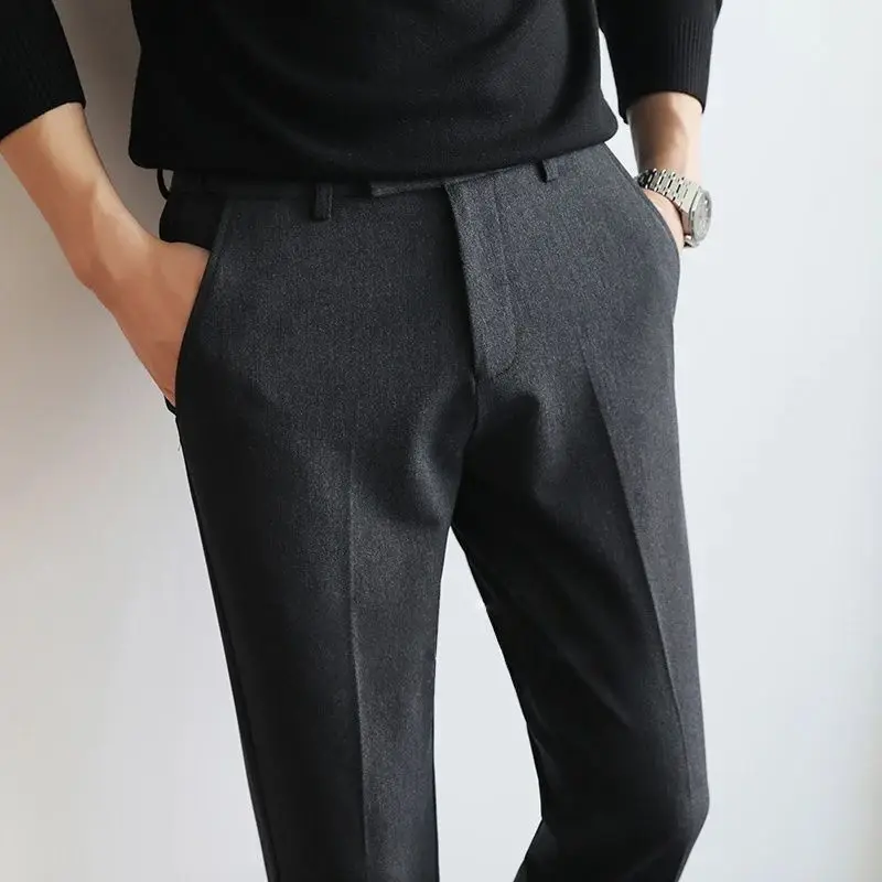 

Осенние новые модные повседневные модные деловые элитные мужские брюки в корейском стиле, тонкие повседневные брюки, простые и универсальные