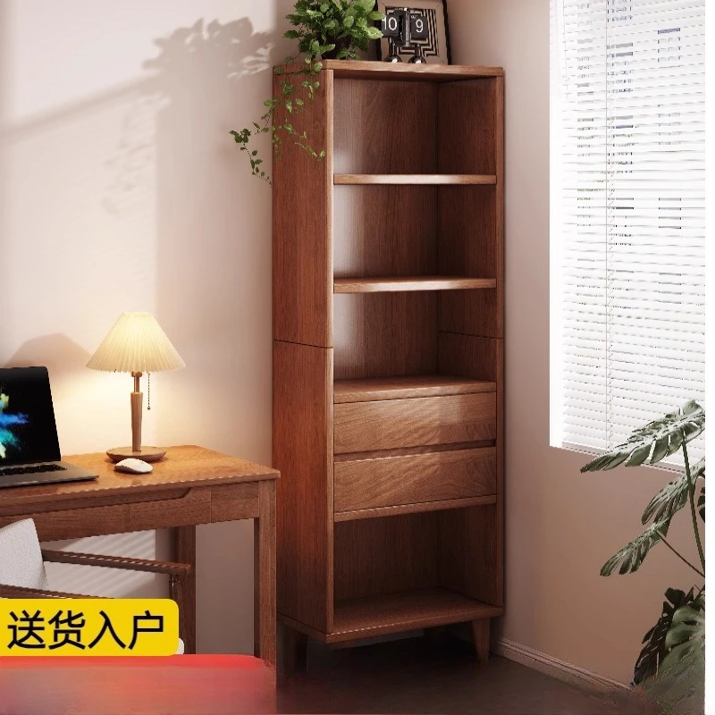 

Solid wood bookcase Narrow vertical cabinet Italian multi-layer floor locker with drawers Household large-capacity shelf