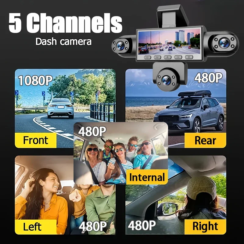 Car DVR 5 Camera 1080P Dash Cam for Cars WIFI 360 Degrees Video Recorder Front+Left+Right+inside+Rear View camera Car Assecories