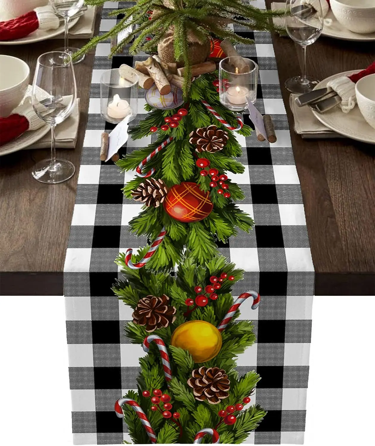 

Christmas Ball Pine Cone Berry Linen Table Runners Kitchen Table Decor Farmhouse Dining Table Runners Christmas Decorations