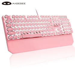MageGee Typewriter Mechanical Gaming Keyboard, Punk Round Keycaps LED/RGB Backlit Wired Keyboards with Detachable Wrist Rest
