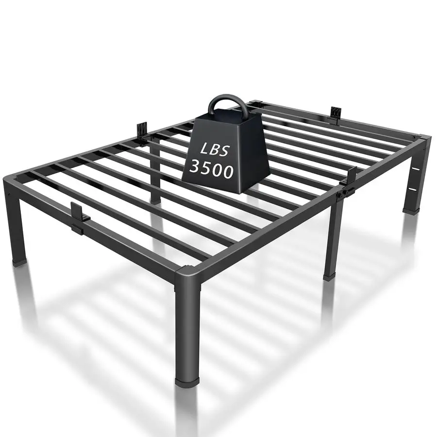 

14 inch Twin XL Bed Frames with Headboard Hole and Round Corner Legs Mattress Retainers 3500LBS Heavy Duty Steel Slats No Box S