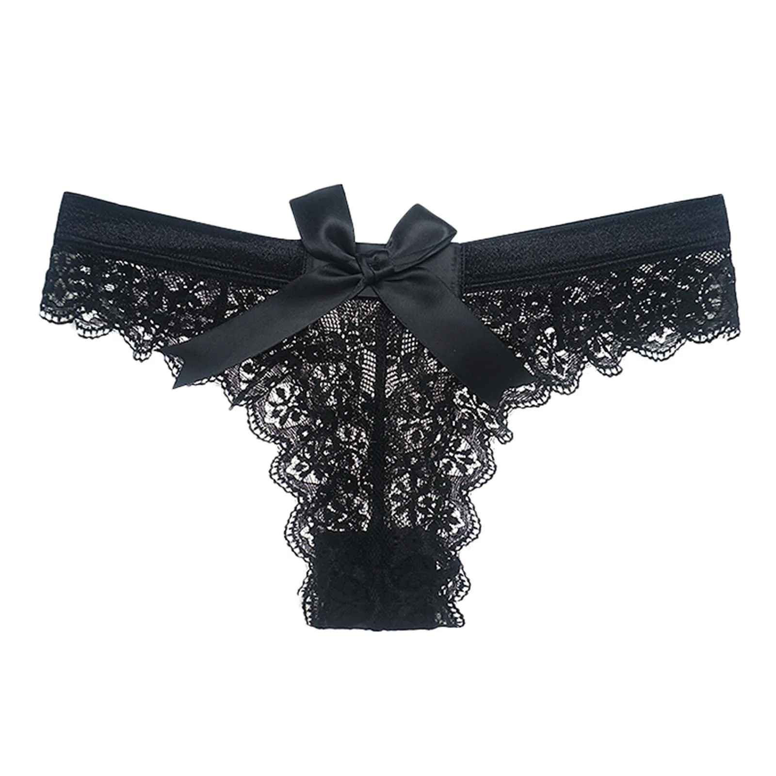 Women Sexy Lace Panties Bowknot See Through G-String Ladies Thin Underwear Thong Female Solid Color Underpants Lingerie Intimate