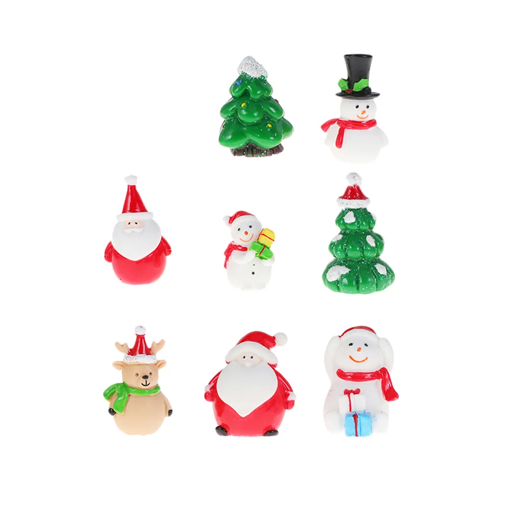 

8Pcs Resin Miniature Christmas Decor Snowman Santa Elk Tree Microlandscape Craft Ornament Desktop Home Garden Decoration
